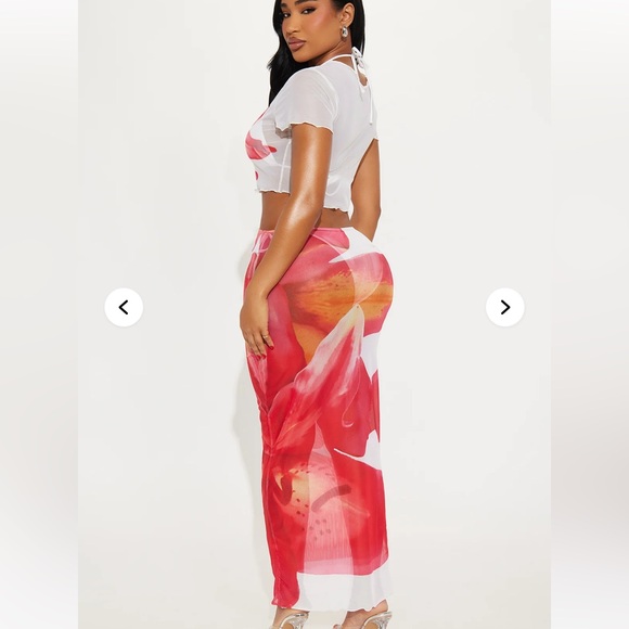 Fashion Nova Floral Swim Coverup Set - Cream and Red - Picture 3 of 3